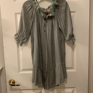 REAL:TUNIC/BLOUSE DUSTY MOSS SZ XL 100% POLY CRINKLE/w ELASTIC NECK 3/4 SLEEVES
